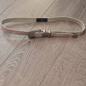 Beige and White Leather Belt